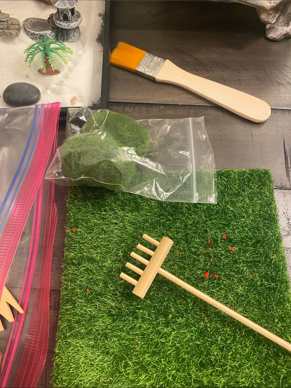 Mini Zen Garden Kit with Pink & Green Trees. Comes with many accessories. - Picture 3 of 3